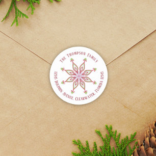 Christmas Modern Cute Return Address Snowflakes  Classic Round Sticker