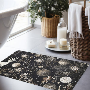 Christmas Modern Elegant Black Festive Bath Mat