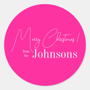 Christmas Modern Family Hot Pink Classic Round Sticker