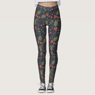 Christmas Modern Holiday Foliage Holly Greenery  Leggings