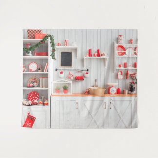 Christmas Modern Kitchen Photography Backdrop Tapestry