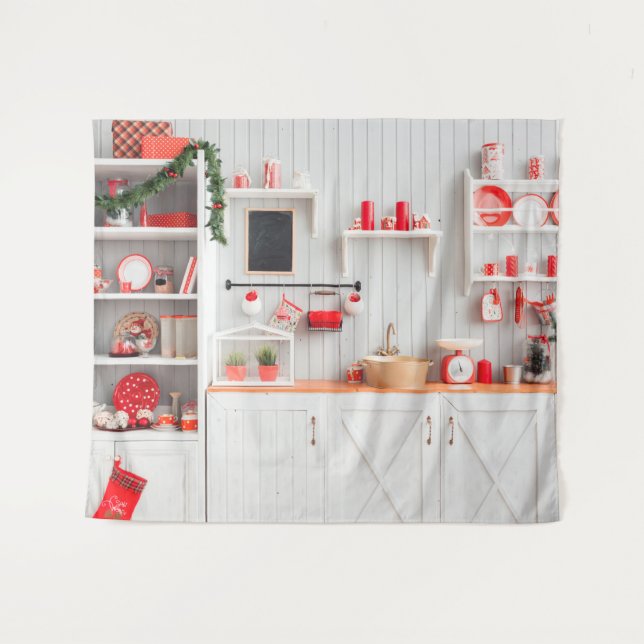 Christmas Modern Kitchen Photography Backdrop Tapestry (Front (Horizontal))