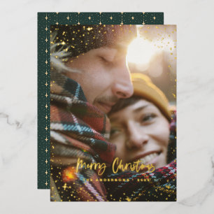 Christmas modern minimal photo green star foil hol foil holiday card