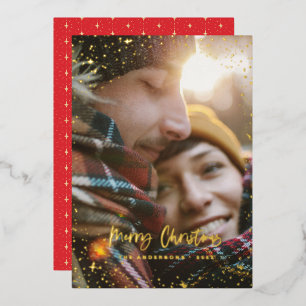 Christmas modern minimal photo green star foil hol holiday card