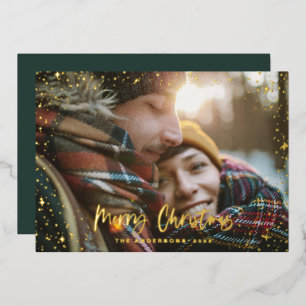 Christmas modern minimal photo green star foil holiday card