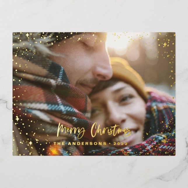Christmas modern minimal photo star  foil holiday  (Front)