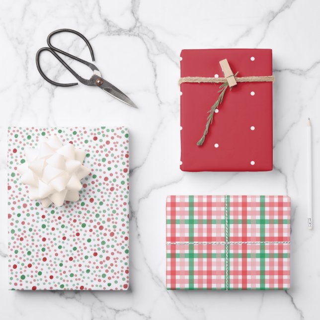 Christmas Modern minimalist Polka Dot and Checks  Wrapping Paper Sheet (Front)