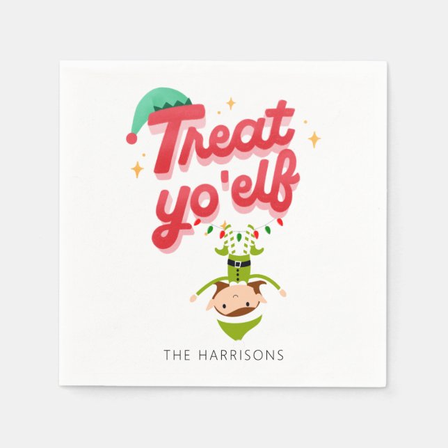 Christmas Modern Novelty Treat Yo Elf Holiday Napkin (Front)