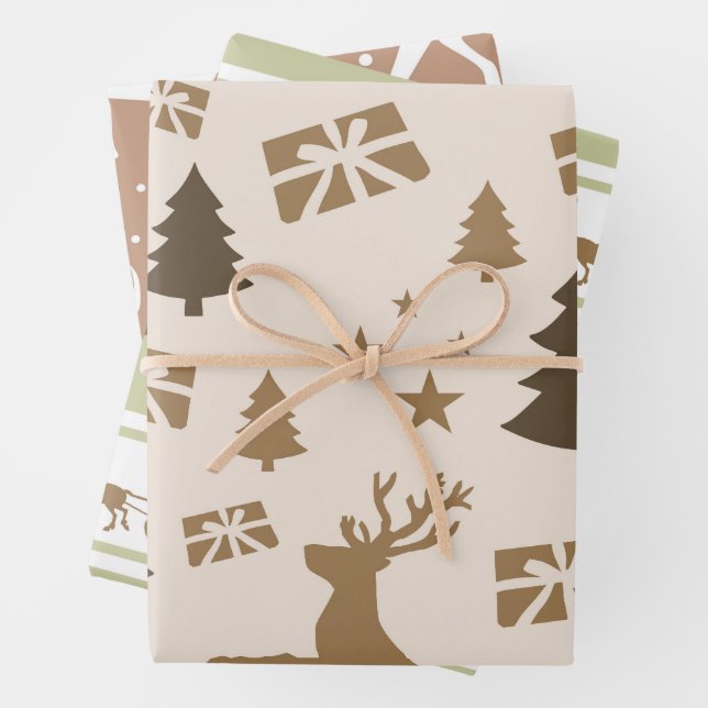 Christmas Modern Pastel Patterns Trio Wrapping Paper Sheet (In situ)