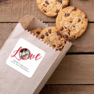 Christmas Modern Photo Calligraphy Simple Cute Square Sticker