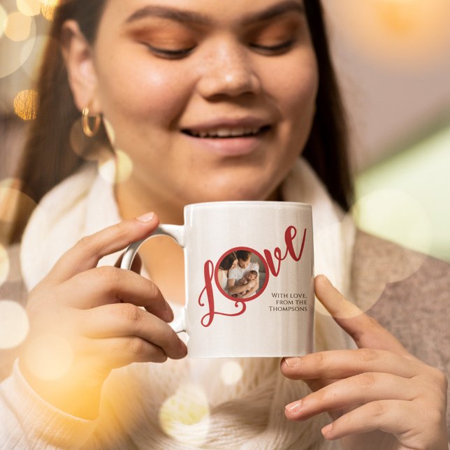 Christmas Modern Photo Calligraphy Simple Love Coffee Mug (Simple "Love" photo typography calligraphy custom mug.)