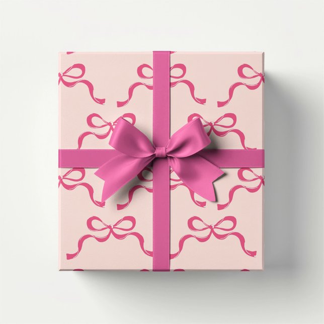 Christmas Modern Pink Holiday Bows  Wrapping Paper Sheet (Creator Uploaded)