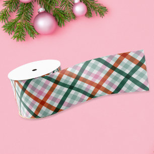Christmas Modern Plaid Pink Green Red Grosgrain Ribbon