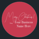 Christmas Modern Red Business Classic Round Sticker<br><div class="desc">This is a modern, Merry Christmas design. It is in festive red and white and has the message, "Merry Christmas!", and space for you to add your business or company name. Ideal to give to your customers and perfect for your product packaging, Christmas gift wrap, mailing accessories. envelope seals, or...</div>