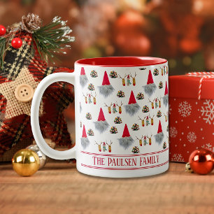 Christmas modern red gnome family two-tone mug