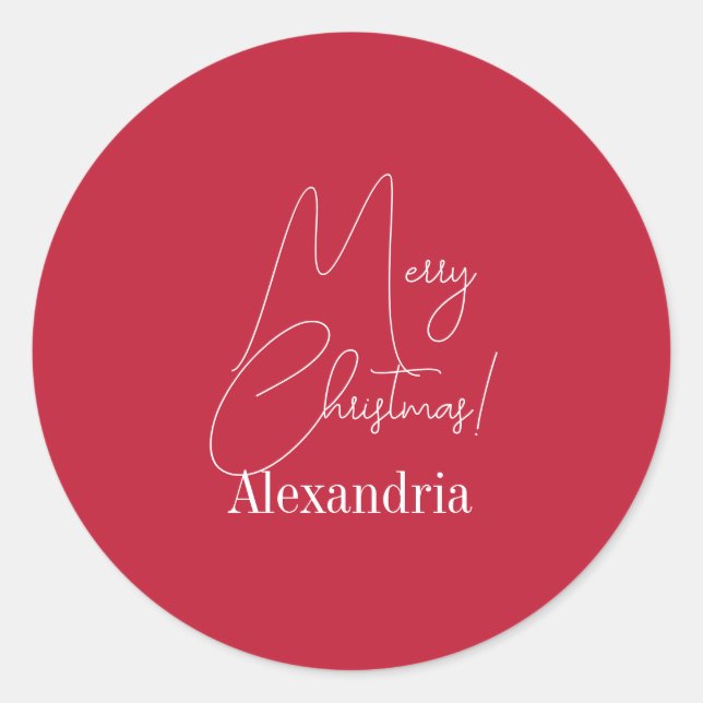 Christmas Modern Red Personalised Classic Round Sticker (Front)