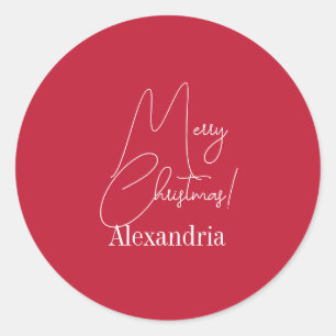Christmas Modern Red Personalised Classic Round Sticker