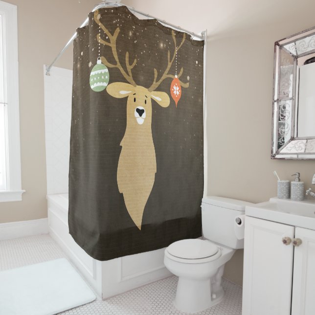 Christmas Modern Rustic Winter Deer Holiday Chic Shower Curtain (In Situ)
