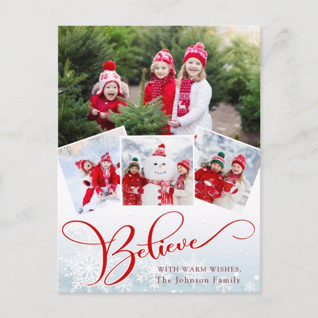 Christmas Modern Script Photo Holiday Greeting Postcard (Front)