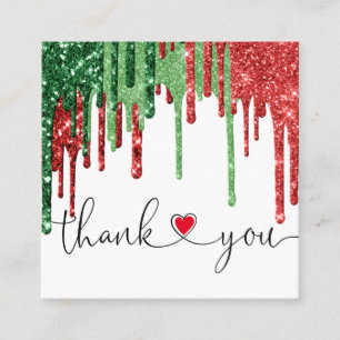 christmas modern script pink heart thank you square business card