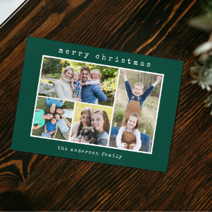 Christmas Modern Typewriter 4 Photo Collage Holiday Card