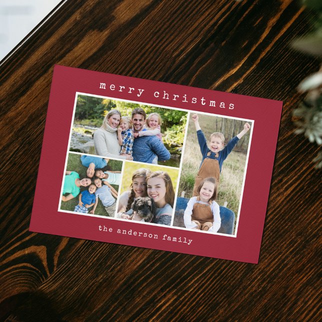 Christmas Modern Typewriter  4 Photo Collage Holiday Card (Creator Uploaded)