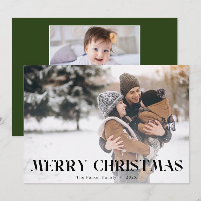 Christmas Modern typography black overlay photo Holiday Card (Front/Back)