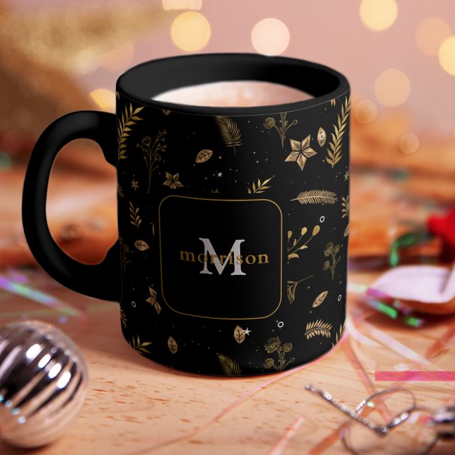 Christmas Modern Winter Holiday Gold Arch Monogram Mug (Creator Uploaded)