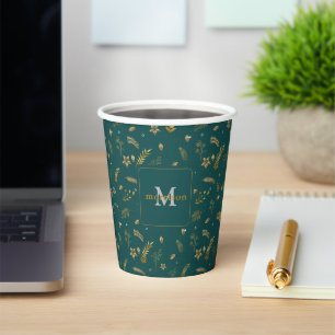 Christmas Modern Winter Holiday Gold Arch Monogram Paper Cups