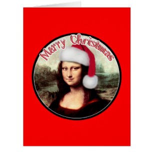 Christmas Mona Lisa Wearing Santa Hat