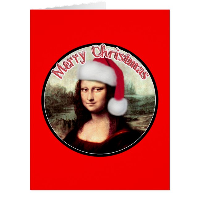 Christmas Mona Lisa Wearing Santa Hat (Front)