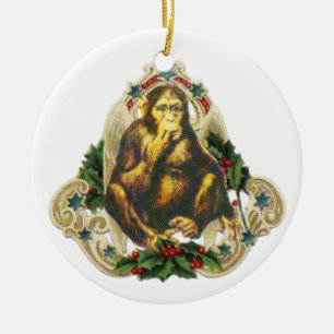 Christmas monkey ceramic ornament
