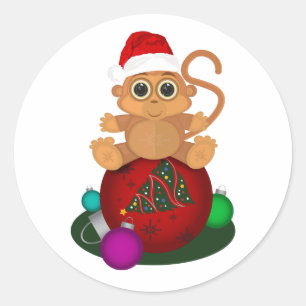 Christmas Monkey Classic Round Sticker