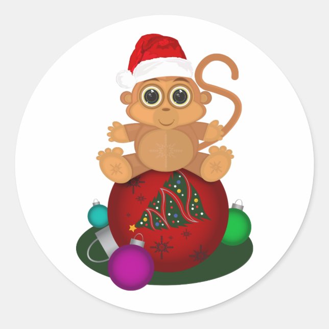 Christmas Monkey Classic Round Sticker (Front)