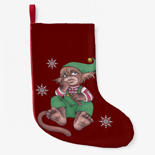 Christmas Monkey Gnome Small Christmas Stocking (Front)
