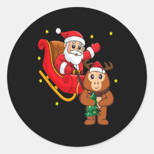 Christmas Monkey Santa Riding Funny Monkey Pajama  Classic Round Sticker