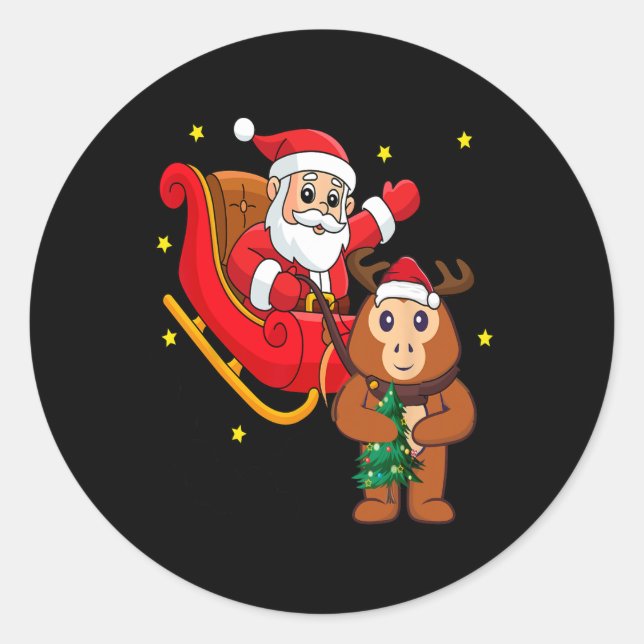 Christmas Monkey Santa Riding Funny Monkey Pajama  Classic Round Sticker (Front)