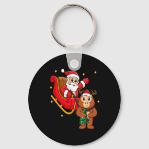 Christmas Monkey Santa Riding Funny Monkey Pajama  Key Ring