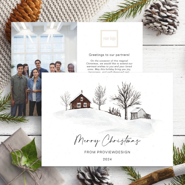 Christmas Monochrome Winter Landscape Business Holiday Card (Creator Uploaded)