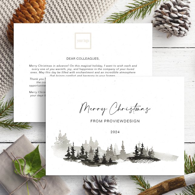 Christmas Monochrome Winter Landscape Business Holiday Card (Creator Uploaded)