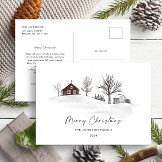 Christmas Monochrome Winter Landscape Non Photo Postcard