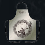 Christmas Monogram Floral Reindeer Golden Winter Apron<br><div class="desc">Christmas Monogram Floral Reindeer Golden Winter Apron. Unique,  beautiful,  stylish design. Easy to be personalized. Font style,  size and colors can be changed. Matching items are available.</div>