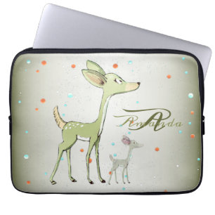 Christmas Monogram Green Deers Holidays Cute Laptop Sleeve