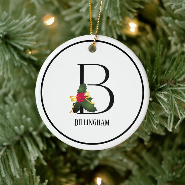 Christmas Monogram Letter B Personalised Ceramic Ornament (Tree)