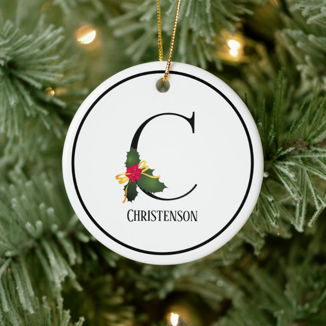 Christmas Monogram Letter C Personalized Ceramic Ornament (Tree)