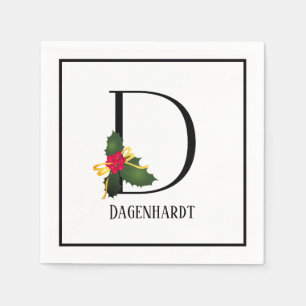Christmas Monogram Letter D Personalised Paper Napkin
