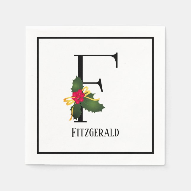 Christmas Monogram Letter F Personalised Paper Napkin (Front)