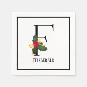 Christmas Monogram Letter F Personalized Paper Napkin