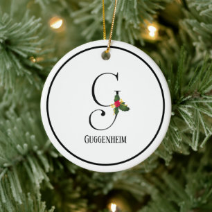 Christmas Monogram Letter G Personalised Ceramic Ornament