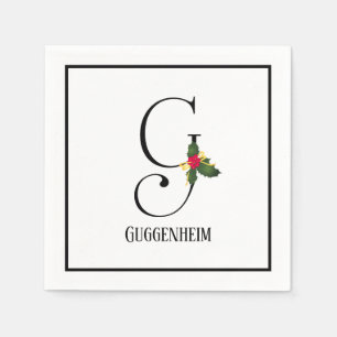 Christmas Monogram Letter G Personalised Paper Napkin
